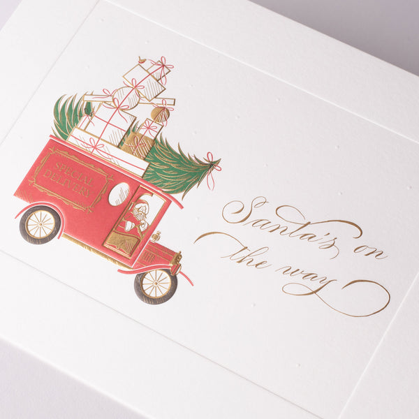 Santa's On His Way Christmas Cards Personalised